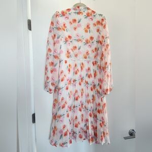 Midi Floral Plisse Dress - Pink and Orange